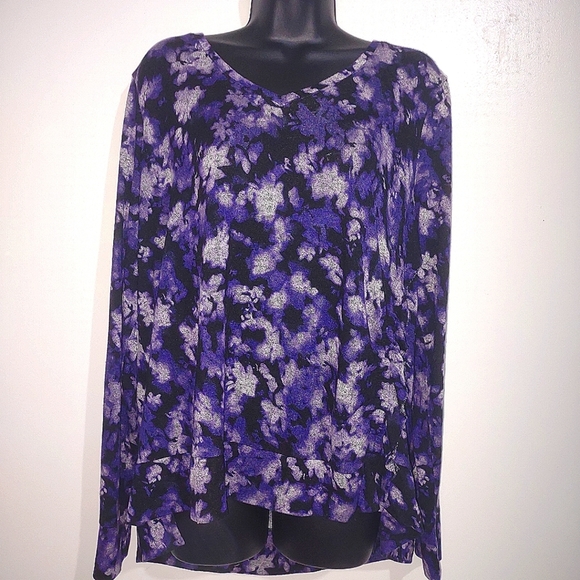 Vera Wang Tops - VERA WANG V-Neck Long Sleeve Purple Blouse Size 2X Purple Black
